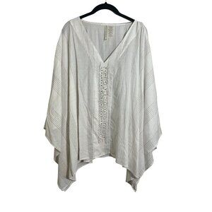 Forgetten Grace Top Women XL White Pullover Poncho Metallic Boho Western Retro